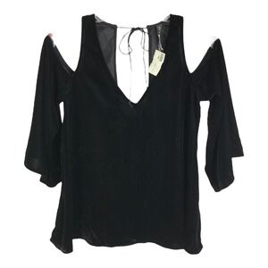 Plenty By Tracy Reese Women's Sexy Blouse Cold Shoulder Black Velvet‎ Sz XS NWT
